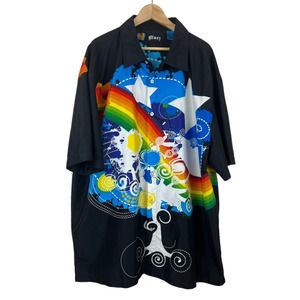 Bluez Men's Short‎ Sleeve Button Up Size 4XL Multicolor Graffiti Rainbow Starz